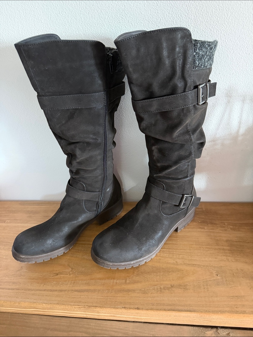 Maurices Women's Black Wide Calf Knee-High Buckle Boots